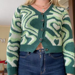Green Heart Button Up Sweater/Cardigan